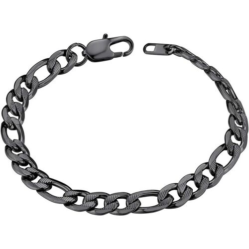 Kal-Bracelet Femme Argent Acier Inoxydable Gourmette Homme[Maille Figaro]Collier Fille Chaîne Garcon [Noir] Bijoux Cadeau Anniversaire Saint Valentin Noël Mariage Fête Des Pères Mères