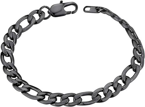 Kal-Bracelet Femme Argent Acier Inoxydable Gourmette Homme[Maille Figaro]Collier Fille Chaîne Garcon [Noir] Bijoux Cadeau Anniversaire Saint Valentin Noël Mariage Fête Des Pères Mères
