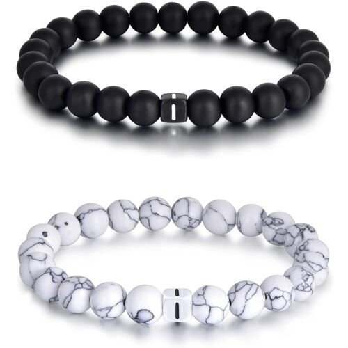 Kal-Lot De 2 Bracelets Avec Lettres De L'alphabet De 8 Mm En Pierre Naturelle Pour Couple Livré Dans Une Boîte Cadeau Raffinée