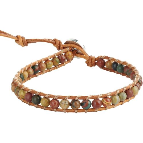Kal-Agate Perles Strand Bracelets Bracelet En Cuir Bracelet Manchette À La Main Bracelet Réglable Nouveau (Marron)