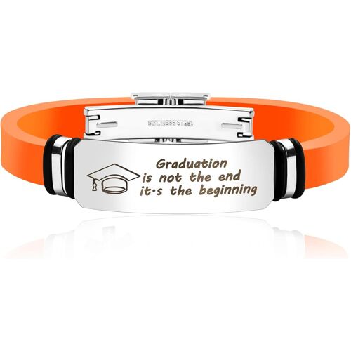 Kal-Bracelet De Remise De Diplôme Personnalisable | Acier Inoxydable Avec Symbole De Toque & La Remise De Diplôme N'est Pas La Fin, C'est Le Début | Cadeau Étanche En Silicone Pour Lui Et Elle