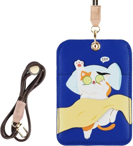 KAL-Porte Badge Cordon Tour Avec Porte-Cartes, Porte Badge Tour De Cou, Porte Badge Cordon Tour De Cou Avec Swivel Lobster Clasp, Pour Carte Bancaire, Carte De Bus, Clé, Carte D'Identité(Chaton)
