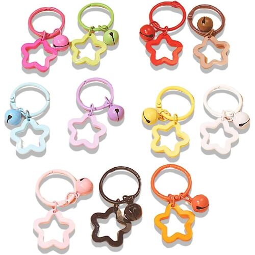 KAL-12 Pièces 30Mm Anneau Porte Clé - Porte-Clés Étoile Coloré Creatif En Alliage - Avec Design Cloche Mignon - Parfait Pour L'Usage Quotidien, La Décoration De Sacs