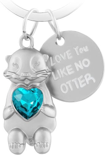 Kal-Porte Clé Loutre Otter Tenant Un Coeur Métal Mignon Pendentif Loutre Ornements Animé Animal Porte Bonheur Je T'aime Porte-Clés De Voiture Anniversaire Pour Couples Petite Amie Famille - Bleu