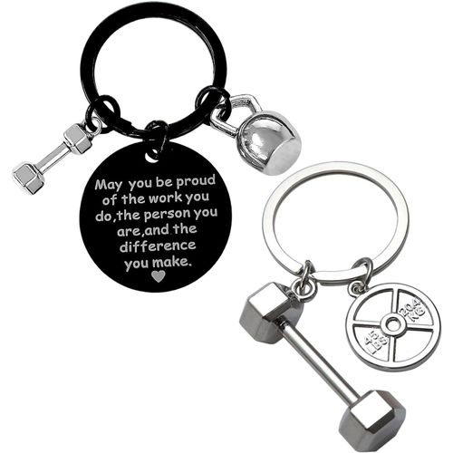Kal-Lot De 2 Porte-Clés Personnalisés Haltères, Bijoux De Fitness, Créatif, Remerciement - Argent + Noir, Taille Unique