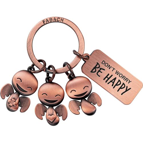 KAL-Porte-Clés Ange Gardien Happy Trio Avec Gravure \U2013 Cadeau Ange Porte-Bonheur Motivation \U2013 Don'T Worry Be Happy