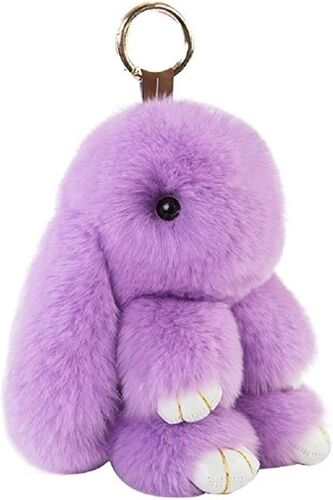 KAL-Belle Lapin Pendentif Doux Moelleux Lapin Lapin Poupée De Voiture Porte-Clés Charme Porte-Clés Sac À Main Pendentif Décor Meilleur Cadeau Mignon Pour Familles Amis (Violet 18Cm)