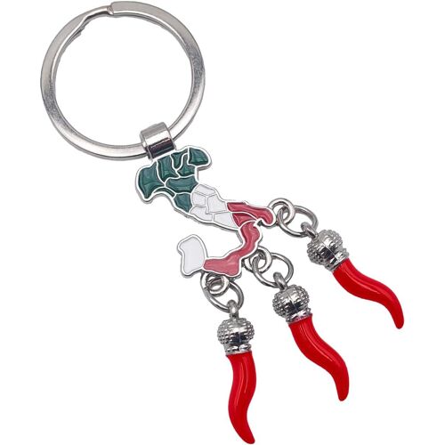 Kal-Porte-Clés Italien Tricolore Avec Pendentifs Cornetto Porte-Bonheur ¿ Amulette Scaramantico Cornicello Italien Pour Homme Et Femme ¿ Symbole De Chance Et Tradition, Multicolore, 9,5 Cm