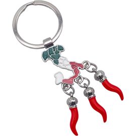 Kal-Porte-Clés Italien Tricolore Avec Pendentifs Cornetto Porte-Bonheur ¿ Amulette Scaramantico Cornicello Italien Pour Homme Et Femme ¿ Symbole De Chance Et Tradition, Multicolore, 9,5 Cm