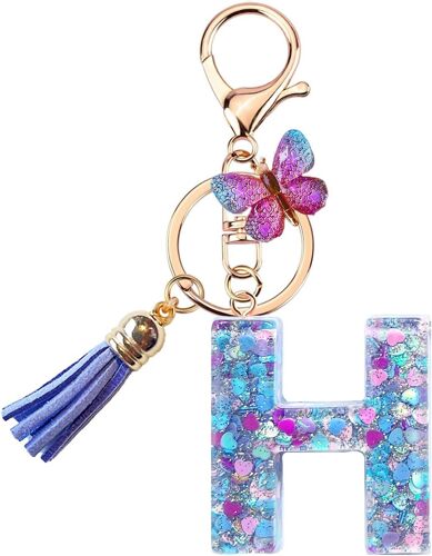 KAL-Porte Clé Femme Nom Lettre Initiale Porte Clef Femme Porte-Clés Fille Keychain Alphabet Papillon Porte Clé Voiture Cadeaux Copines
