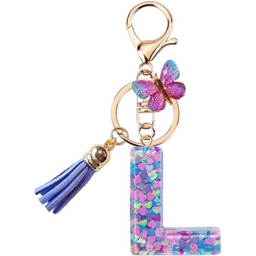 KAL-Porte Clé Femme Nom Lettre Initiale Porte Clef Femme Porte-Clés Fille Keychain Alphabet Papillon Porte Clé Voiture Cadeaux Copines