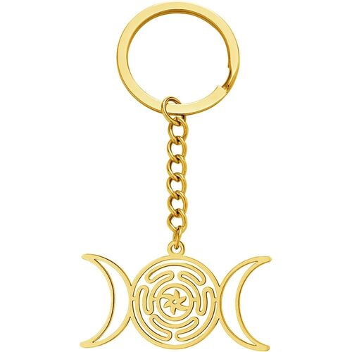 Tianyi-Porte-Clés Déesse Triple Lune En Acier Inoxydable Porte-Clés Amulette Roue D'hécate Bijoux Talisman Magique Païen Pour Les Femmes Fête Des Mères