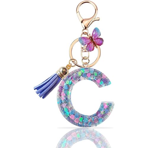 KAL-Porte Clé Femme Nom Lettre Initiale Porte Clef Femme Porte-Clés Fille Keychain Alphabet Papillon Porte Clé Voiture Cadeaux Copines