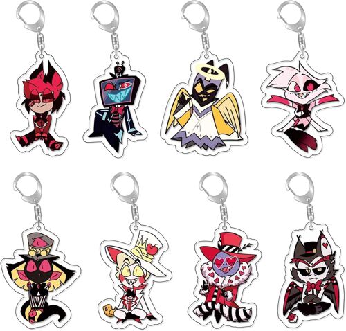 KAL-8 Pièces Porte Clé Hazbin Hotelporte Clef Hazbin Hotelporte Clé Hazbin Hotel Enfantpendentif Clé En Acrylique Anime, Cadeau Créatif Pour Les Fans D'Anime
