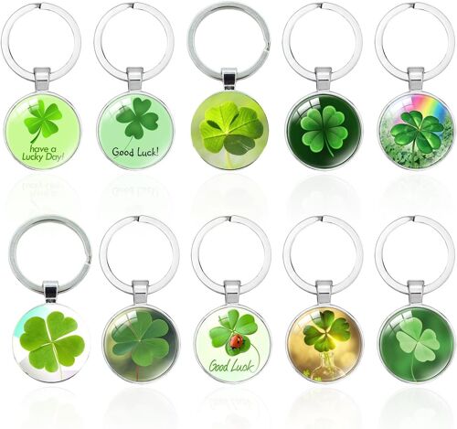 KAL-Porte-Clés Trèfle À Quatre Feuilles, Porte-Clés Pendentif Vert, Porte-Clés Portable, Porte-Clés En Métal 10 Pièces