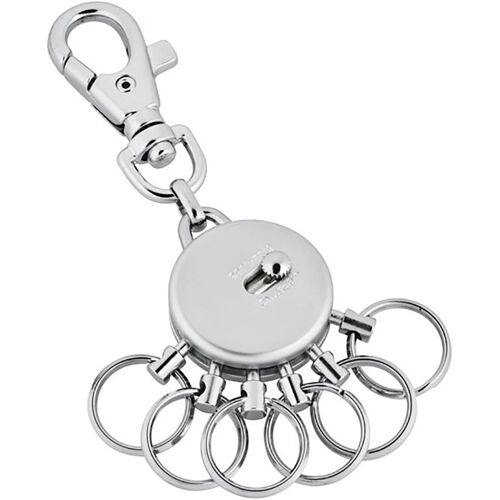 KAL-Porte-Clés En Métal - Avec Mousqueton - 6 Anneaux Décliquables, Argenté Mat, 93X25X8