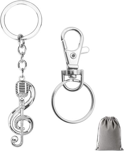 KAL-Porte-Clés Note De Musique - Cadeau Pour Hommes Et Femmes - Clé De Sol Et Microphone - Décoration De Signe De Musique Pour Sac À Dos - Symbole De Musique Élégant Pour Chanteur, Silbrig