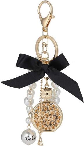 KAL-Porte-Clés Forme De Bouteille De Parfum En Alliage Bowknot Porte-Clés Fait À La Main Pendentif Porte-Clés Décoration Pour Les Filles