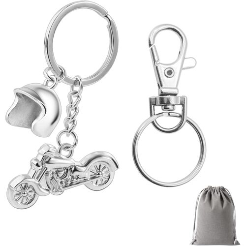 Kal-Porte-Clés Casque De Moto - Cadeau Pour Hommes Et Femmes - Mini Moto 3d Et Casque - Porte-Clés En Métal Cool - Porte-Bonheur - Cadeau Pour Conducteur, Silbrig, Taille Unique