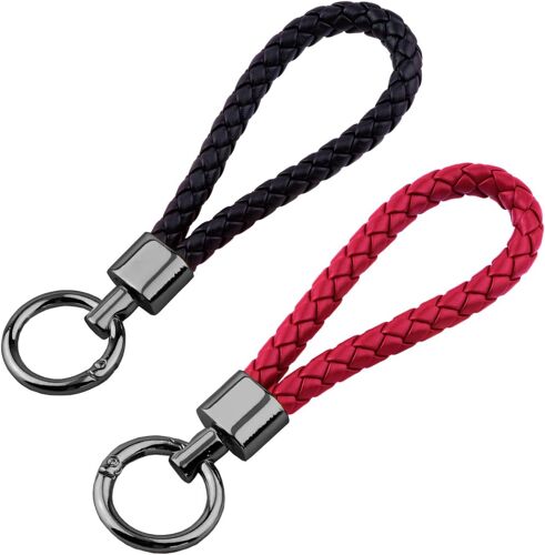 KAL-2Pcs Porte Clef En Cuir Tressé 12Cm Voiture, Porte Clé Voiture, Porte Clef Tressé Multicolore Porte-Clés Pour Clés De Voiture Et Maison Idéal