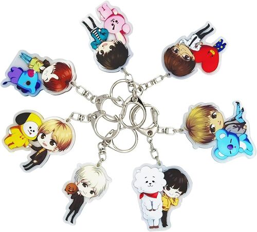 KAL-Ensemble De 7 Porte-Clés Pcs Bts Porte-Clé, Porte-Clés En Pvc, Décoration Pour Sac À Dos, Sac À Main Accessoires Mignons Excellent Accessoire \U200Bpour Les Fans D'Anime