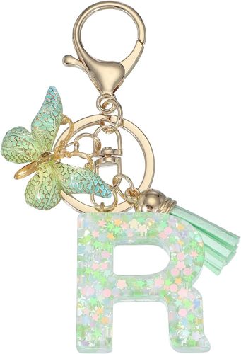 KAL-Porte-Clés En Résine Avec Pendentif Papillon En Forme De Lettre Initiale De L'Alphabet Pour Femme - Accessoires Pour Sac À Main, Sac À Main