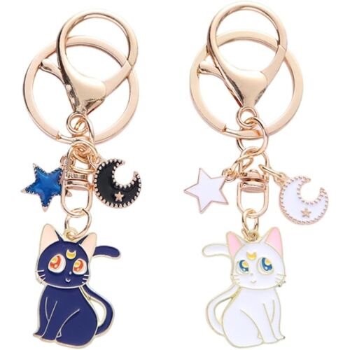 KAL-Mignon Chat Magique Dessin Animé Sailor Moon Porte-Clés Pentagramme Sac Téléphone Portable Voiture Hommes Adolescents Filles Amoureux Des Chats(Bleu, Blanc)