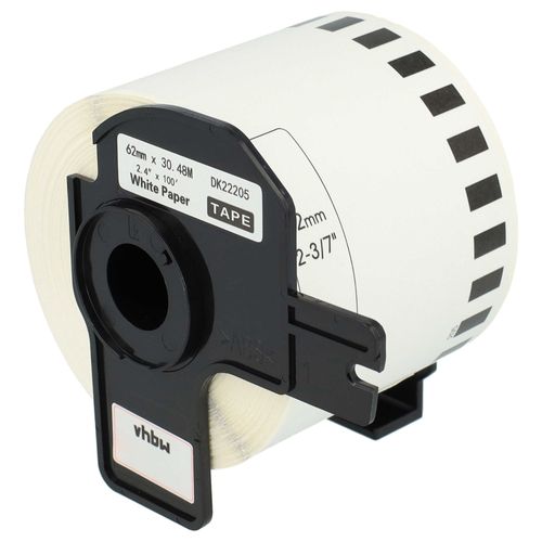 vhbw Rouleau d'étiquettes + support 62mm x 30,48m (1 étiquette) compatible avec Brother PT QL-710W, QL-720, QL720NW étiqueteuse blanc