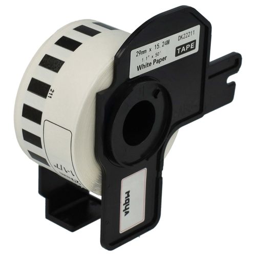 vhbw Rouleau d'étiquettes + support 29mm x 15,24m (1 étiquette) compatible avec Brother PT QL-580N, QL650TD étiqueteuse - premium blanc