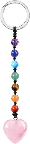 Kal-Porte-Clés Coeur Pendentif Pierre Naturelle Porte Clef Chakra Pierre Precieuse Porte Clé Portection Bonheur Femme Homme Bijou Cadeau Anniversaire Noël Fête Des Mères