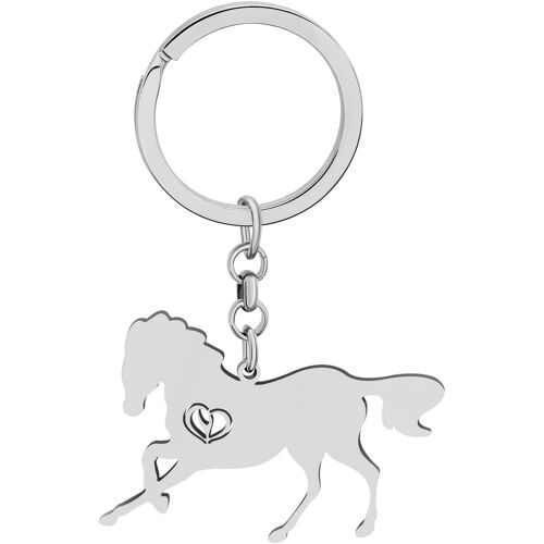 KAL-Mignon Cheval Porte Clés En Acier Inoxydable Cheval Porte Clés Fille Portefeuille Cadeau Femme Bijoux (Plaqué Argent)