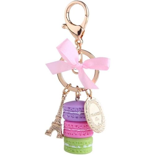 KAL-Porte Clé Macaron, Porte Clef Tour Eiffel, Porte-Clés En Metal Sac Pendentif Voiture Charme Décoration
