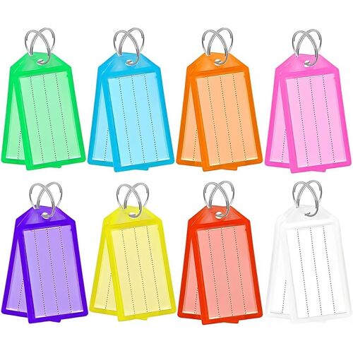 KAL-16 Pièces Porte Clef Etiquett Clés Inscriptibles Porte Clef Porte Clef Plastiqueavec Étiquettes En Papier Vierge Lignées Couvercles Pour Identificateur De Clé De Porte Valise 8 Couleurs