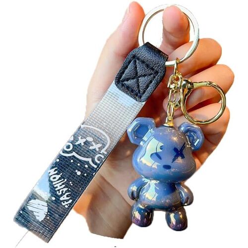 KAL-Cartoon Anime Doll Cool Gradient Bear Keychain Cute Bag Pendentif Personnalité Car Accessories Creative Petit Cadeau, Gris, Taille Unique