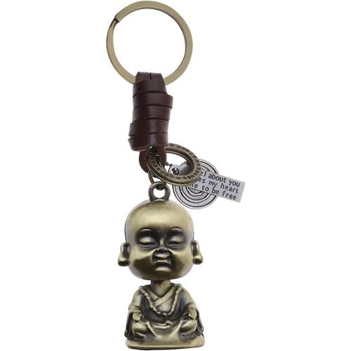 KAL-Porte-Clés Bouddha Pendentif Vintage Tissé À La Main En Cuir Alliage Charme Porte-Clés Accessoires Décoratifs Cadeau Pour Femmes Hommes Sac À Dos Bronze