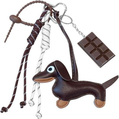 KAL-Porte-Clés Teckel En Cuir, Accessoire Mignon Pour Sac, Porte-Clés Cadeau, Accessoire Esthétique Pour Sac À Dos Et Voiture Marron