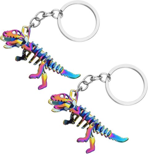 KAL-2Pcs Porte-Clés Dinosaure En Alliage Squelette Coloré Pendentif Squelette En Métal Porte-Clés Dinosaure Unique Multicolore Accessoires De Charme Cadeau D'Anniversaire De Noël