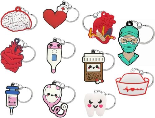 KAL-Porte-Clés Infirmiere,Médical Accessoire Cadeau Keychain 11 Pièces Infirmières Étudiants En Medecine Porte Clef Femme Décoration