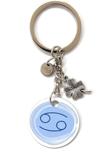 KAL-Porte-Clés Rond Signes Du Zodiaque Couleur Avec Trèfle À Quatre Feuilles, Boîte Cadeau Incluse