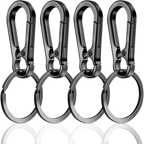 KAL-Lot De 4 Mousquetons Pour Porte-Clés Avec Clips De Fermeture Rapide En Métal Robuste En Alliage De Zinc - Crochets De Rangement Pour Accrocher Dans Un Sac À Dos, Des Clés De Voiture, Noir ,