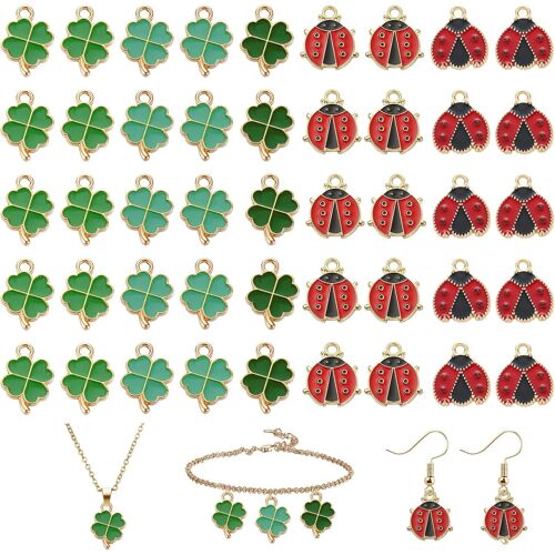 Kal-45 Pcs Pendentif Trèfle Coccinelle, Porte Clés De Trèfle Porte Bonheur, Mini Pendentif Coccinelle, Porte Bonheur Quatre Feuilles, Pour Bricolage Trèfles Ornements, Bijoux Artisanaux