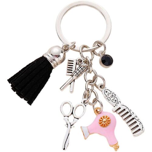 KAL-Porte-Clés À Breloques En Forme De Peigne Et Ciseaux - Cadeau Créatif - Sèche-Cheveux - Porte-Clés Pour Coiffeur À Suspendre - Cadeau De Coiffeur