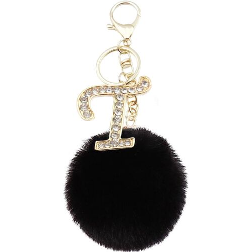 KAL-Pom Pom Porte-Clés En Poils De Lapin Doux Artificiels Avec Lettre Dorée A-Z Pour Sac À Main
