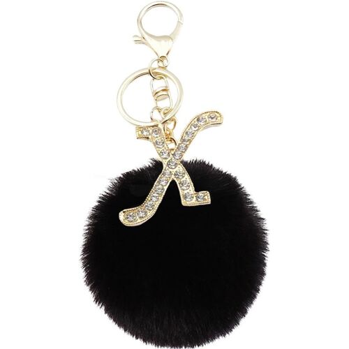KAL-Pom Pom Porte-Clés En Poils De Lapin Doux Artificiels Avec Lettre Dorée A-Z Pour Sac À Main