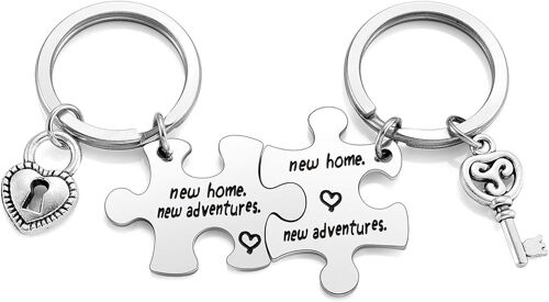 KAL-2Pcs Porte-Clés Maison Couple Home Sweet Home Famille Pendaison De Crémaillère Cadeau Nouvelle Maison Décoration Acier Inoxydable