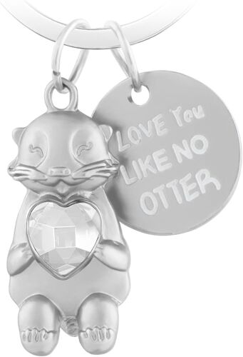 Kal-Porte Clé Loutre Otter Tenant Un Coeur Métal Mignon Pendentif Loutre Ornements Animé Animal Porte Bonheur Je T'aime Porte-Clés De Voiture Anniversaire Pour Couples Petite Amie Famille Transparent