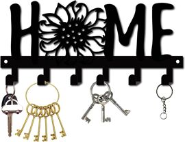 Porte-Clés Mural Métal - Crochet Décoratif Et Organisateur Pour Entrée, Garage Ou Bureau (13x30 Cm)