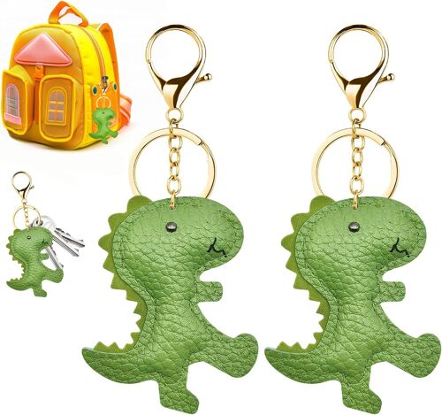KAL-Porte - Clés Dinosaure, 2 Cuir Artificiel Drôle Vert Cartoon Animal Keychain, Porte - Clés Réversible Pour Les Enfants