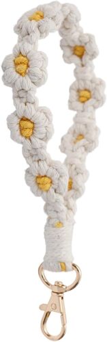 Kal-Porte-Clés Tressé Bohème, Femme Porte-Clés En Macramé, Cordon Macramé, Porte-Clés Marguerite Tricoté À La Main, Bracelet Tissé À La Main Pour Femme, Porte Clés