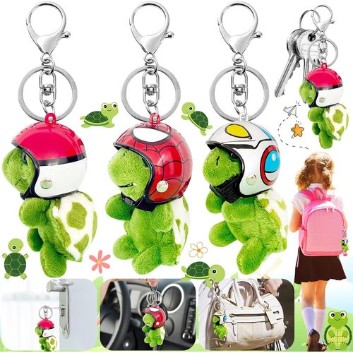 PATA-3 Pièces Tortue en Peluche Porte - clés, Porte-clés peluche tortue 10cm, Porte-clés tortue en peluche verte, Porte-clés en peluche poupée tortue, décoration de sac à dos